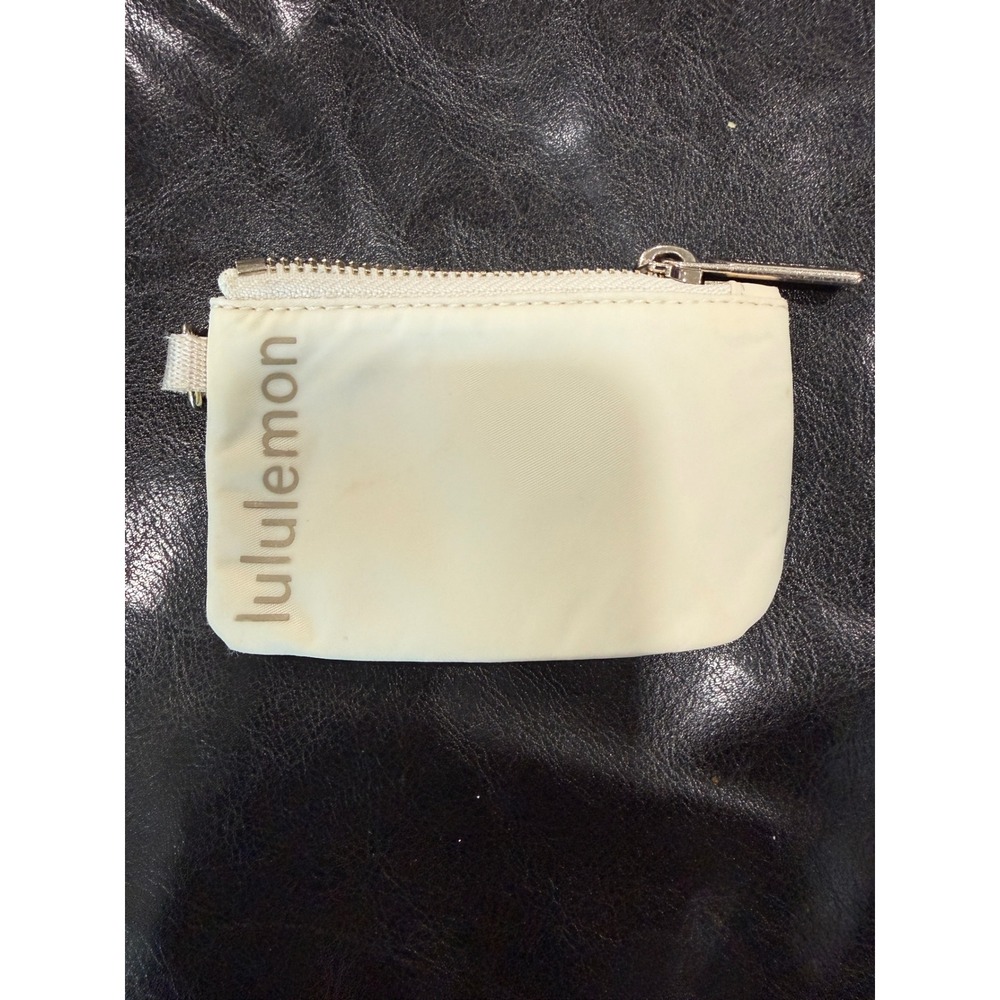 Lululemon The Pouch Cosmetic Bag Keychain Card Holder Cream Nylon Gold Tone